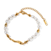 Vintage Drizzle – 18K Gold Retro Water Drop and Pearl Design Bracelet